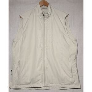 SCOTTeVEST Vest Mens L Beige Travel TEC 9 Pockets Tech Utility Zip Has Flaws